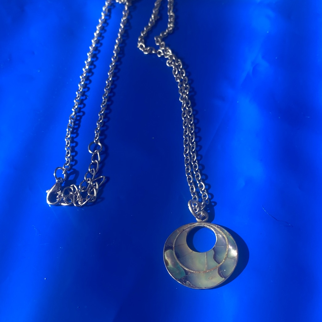 Elegant Silver Pendant Necklace Abalone Wave Sterling
